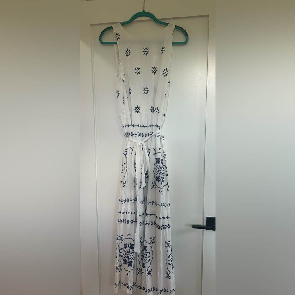 NEW LOFT White and Navy Embroidered Maxi Dress